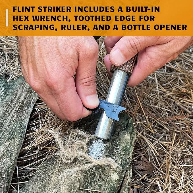 Ferro Rod Fire Starter Kit | Flint and Steel Striker| Waterproof Magnesium Farrow Rod Tool & Firestarter for Campfires (Jumbo Magnesium Rod & Ferro Rod w/Jumbo Tinder Rope)