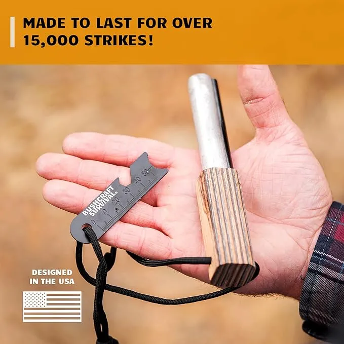 Ferro Rod Fire Starter Kit | Flint and Steel Striker| Waterproof Magnesium Farrow Rod Tool & Firestarter for Campfires (Jumbo Magnesium Rod & Ferro Rod w/Jumbo Tinder Rope)