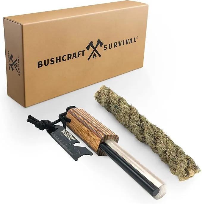 Ferro Rod Fire Starter Kit | Flint and Steel Striker| Waterproof Magnesium Farrow Rod Tool & Firestarter for Campfires (Jumbo Magnesium Rod & Ferro Rod w/Jumbo Tinder Rope)
