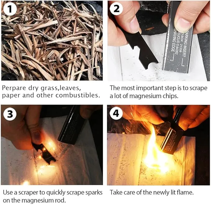 Fire Starter, Magnesium Survival Flint Tool Emergency Survival Kits Waterproof Firestarter for Camping/Hiking/Emergency - 3Pack