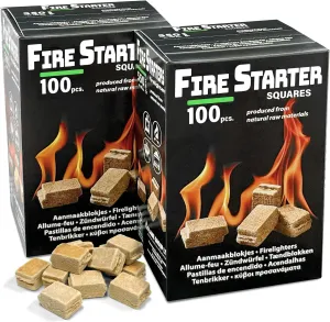Fire Starter Squares (200 Pack) - Fire Starters for Fireplace, Grill, BBQ, Camping, Wood Stove and Bonfire Accessories - Odorless & Water Resistant