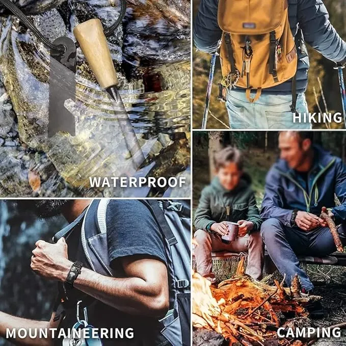 Fire Starter Survival Kit Ferro Rod Flint and Steel Striker Waterproof Magnesium Farrow Rod Tool & Firestarter for Campfires with Bracelet Multi-Tool