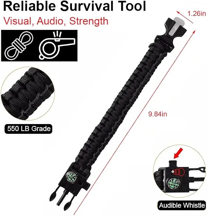Fire Starter Survival Kit Ferro Rod Flint and Steel Striker Waterproof Magnesium Farrow Rod Tool & Firestarter for Campfires with Bracelet Multi-Tool