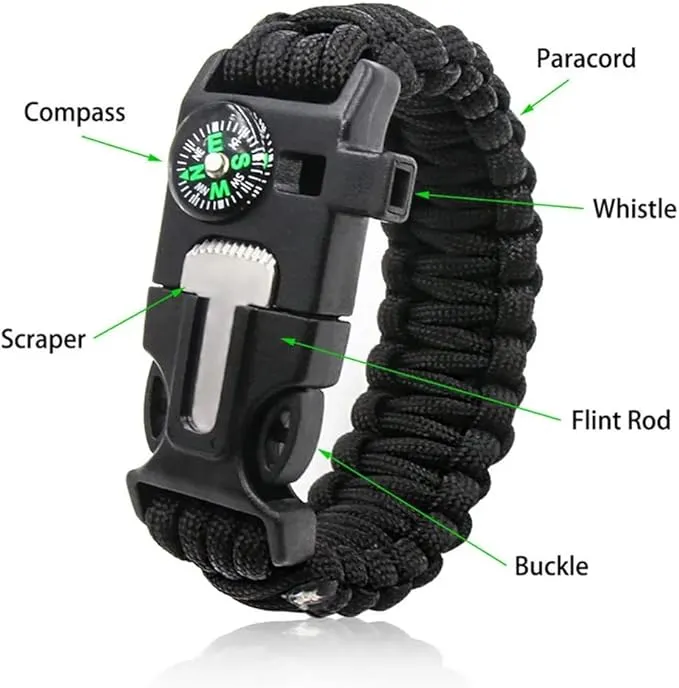 Fire Starter Survival Kit Ferro Rod Flint and Steel Striker Waterproof Magnesium Farrow Rod Tool & Firestarter for Campfires with Bracelet Multi-Tool