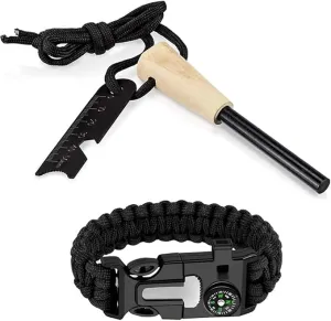 Fire Starter Survival Kit Ferro Rod Flint and Steel Striker Waterproof Magnesium Farrow Rod Tool & Firestarter for Campfires with Bracelet Multi-Tool