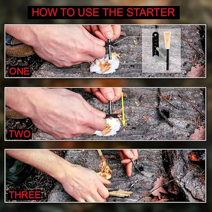 Fire Starter Survival Kit Ferro Rod Flint and Steel Striker Waterproof Magnesium Farrow Rod Tool & Firestarter for Campfires with Bracelet Multi-Tool