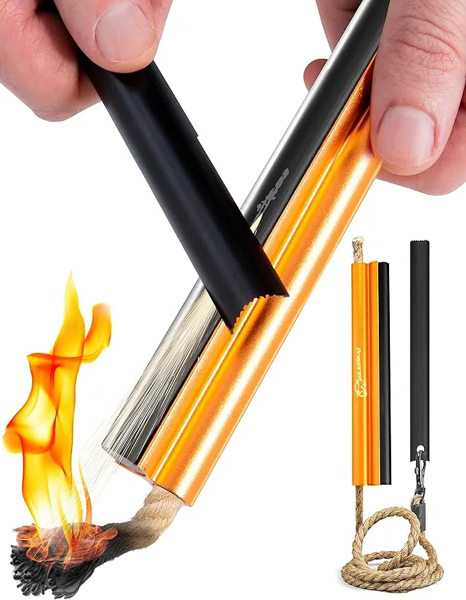 Fire Starter Survival Tool - All-in-One Flint and Steel Fire Starter Kit - Ferro Rod Fire Starter with 36" Waterproof Tinder Wick Rope and Steel Fire Striker - Patented Firestarter | Prepared4X
