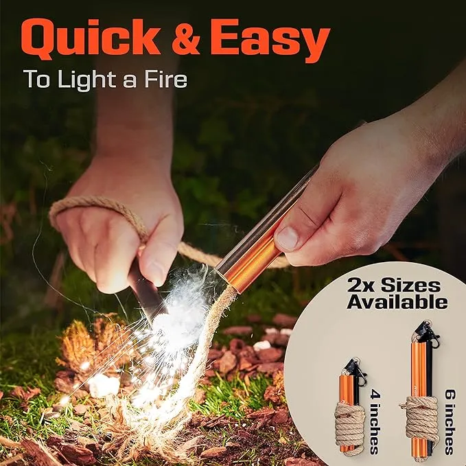 Fire Starter Survival Tool - All-in-One Flint and Steel Fire Starter Kit - Ferro Rod Fire Starter with 36" Waterproof Tinder Wick Rope and Steel Fire Striker - Patented Firestarter | Prepared4X
