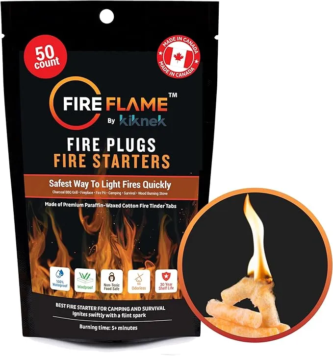 Fireflame Fire Plugs Fire Starter - Quick Instant 100% Waterproof All-Purpose Indoor & Outdoor Firestarter Tinder Tabs, for Emergency Survival, Charcoal Grill - Odorless & Non-Toxic