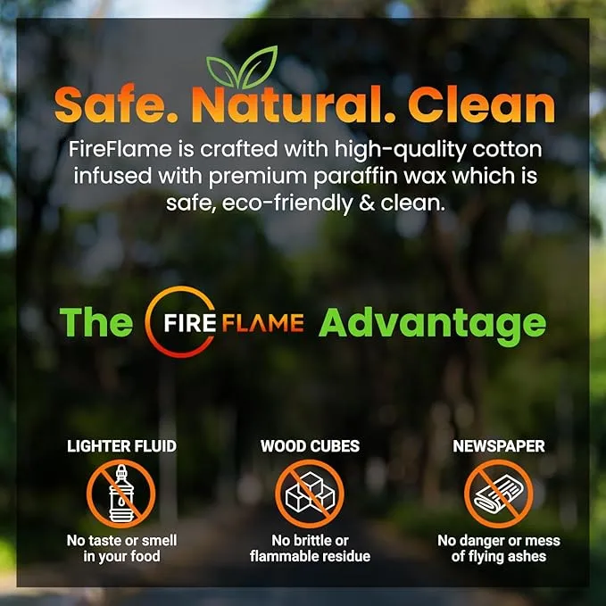 Fireflame Fire Plugs Fire Starter - Quick Instant 100% Waterproof All-Purpose Indoor & Outdoor Firestarter Tinder Tabs, for Emergency Survival, Charcoal Grill - Odorless & Non-Toxic