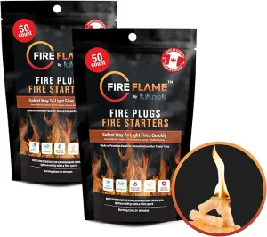 Fireflame Fire Plugs Fire Starter - Quick Instant 100% Waterproof All-Purpose Indoor & Outdoor Firestarter Tinder Tabs, for Emergency Survival, Charcoal Grill - Odorless & Non-Toxic
