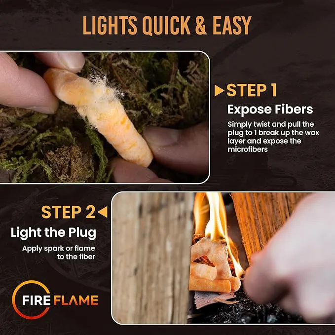 Fireflame Fire Plugs Fire Starter - Quick Instant 100% Waterproof All-Purpose Indoor & Outdoor Firestarter Tinder Tabs, for Emergency Survival, Charcoal Grill - Odorless & Non-Toxic