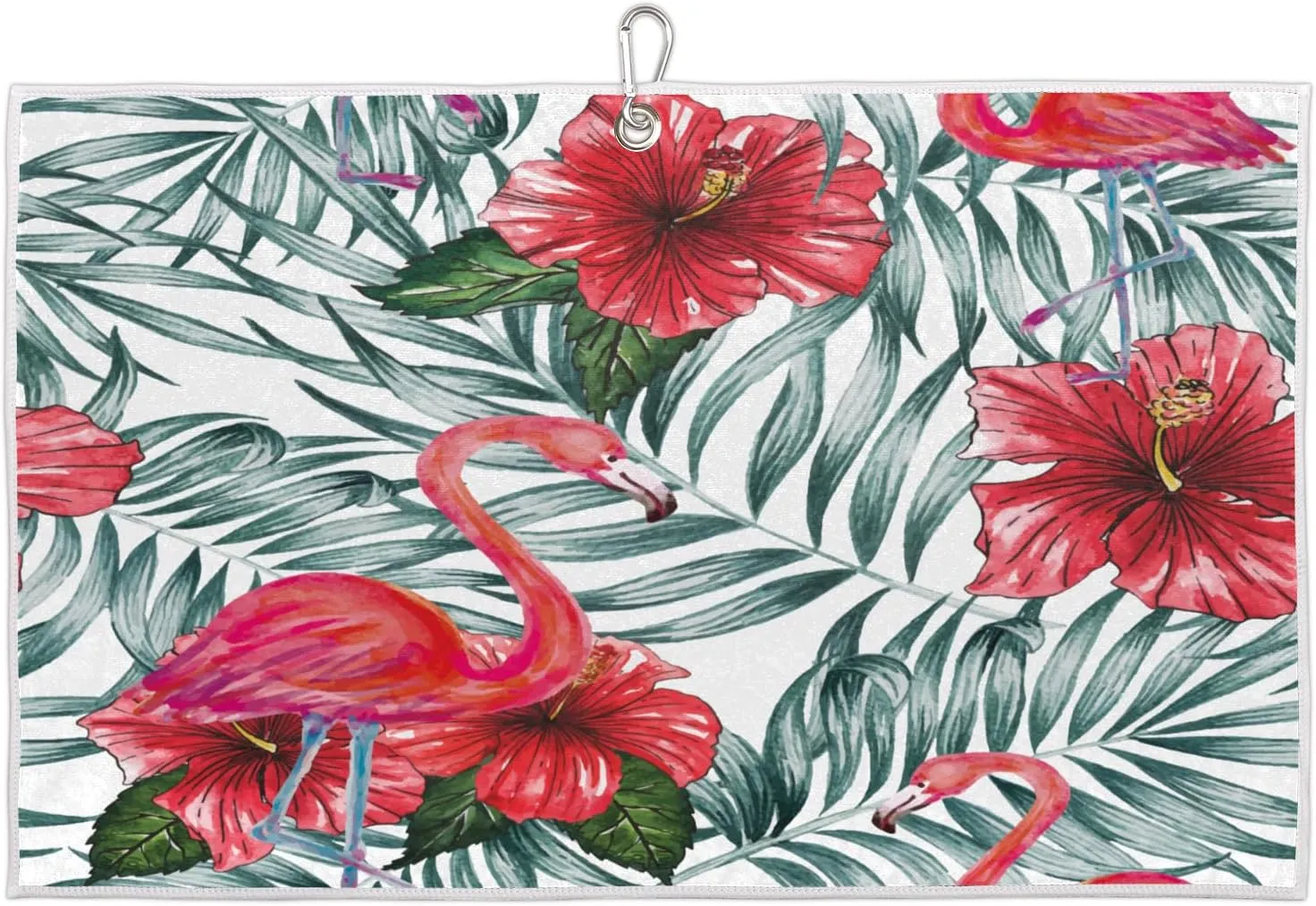 Flamingo Flowers Golf Towel with Heavy Duty Carabiner Ultra Absorbent Quick Dry Perfect for Cleaning Clubs Balls Gear Essential Golf Accessory for Men Women Kids