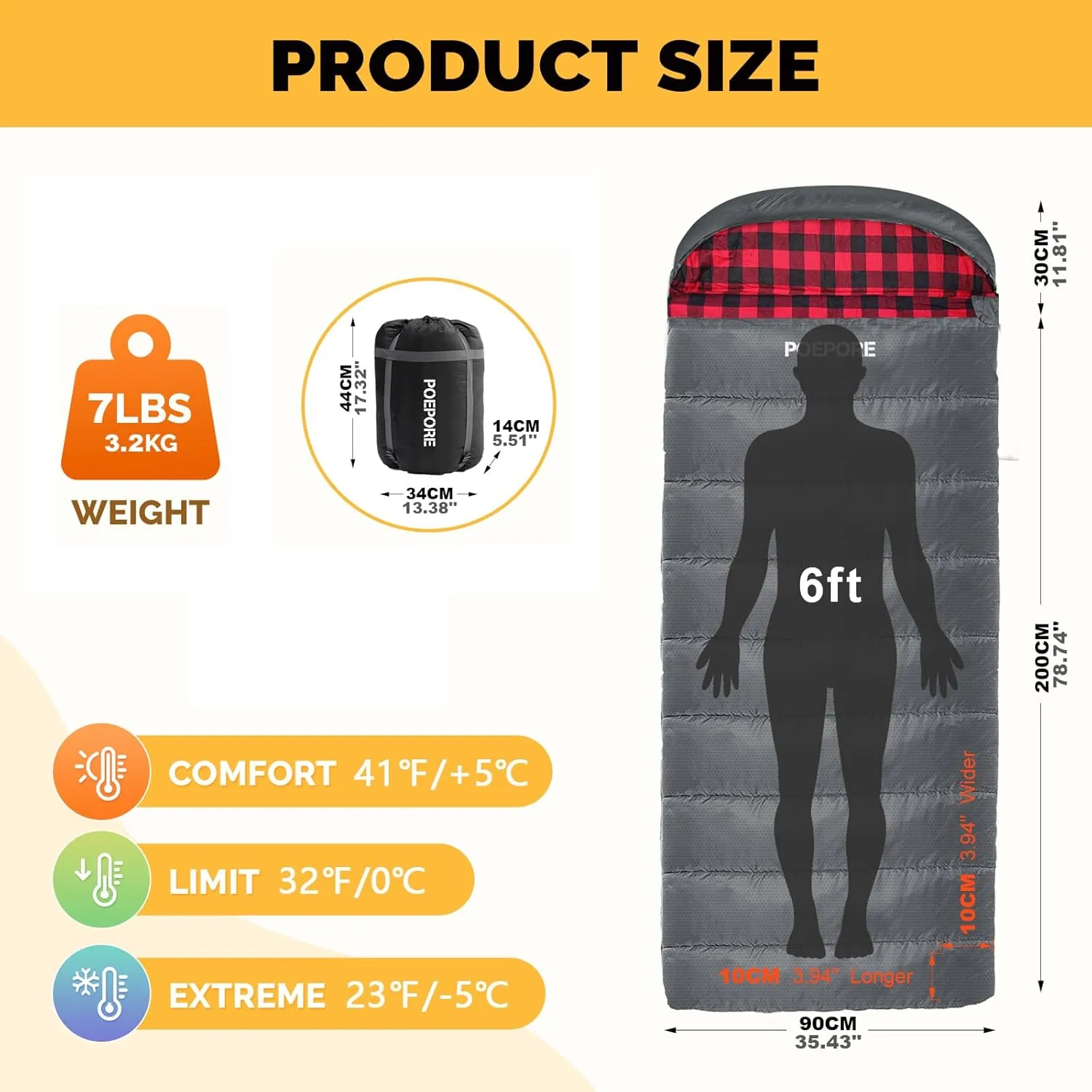 Flannel Sleeping Bag 0 Degree Cold Weather for Adults XXL Sleeping Bag 4 Season Big and Tall with Pillow Compression Sack