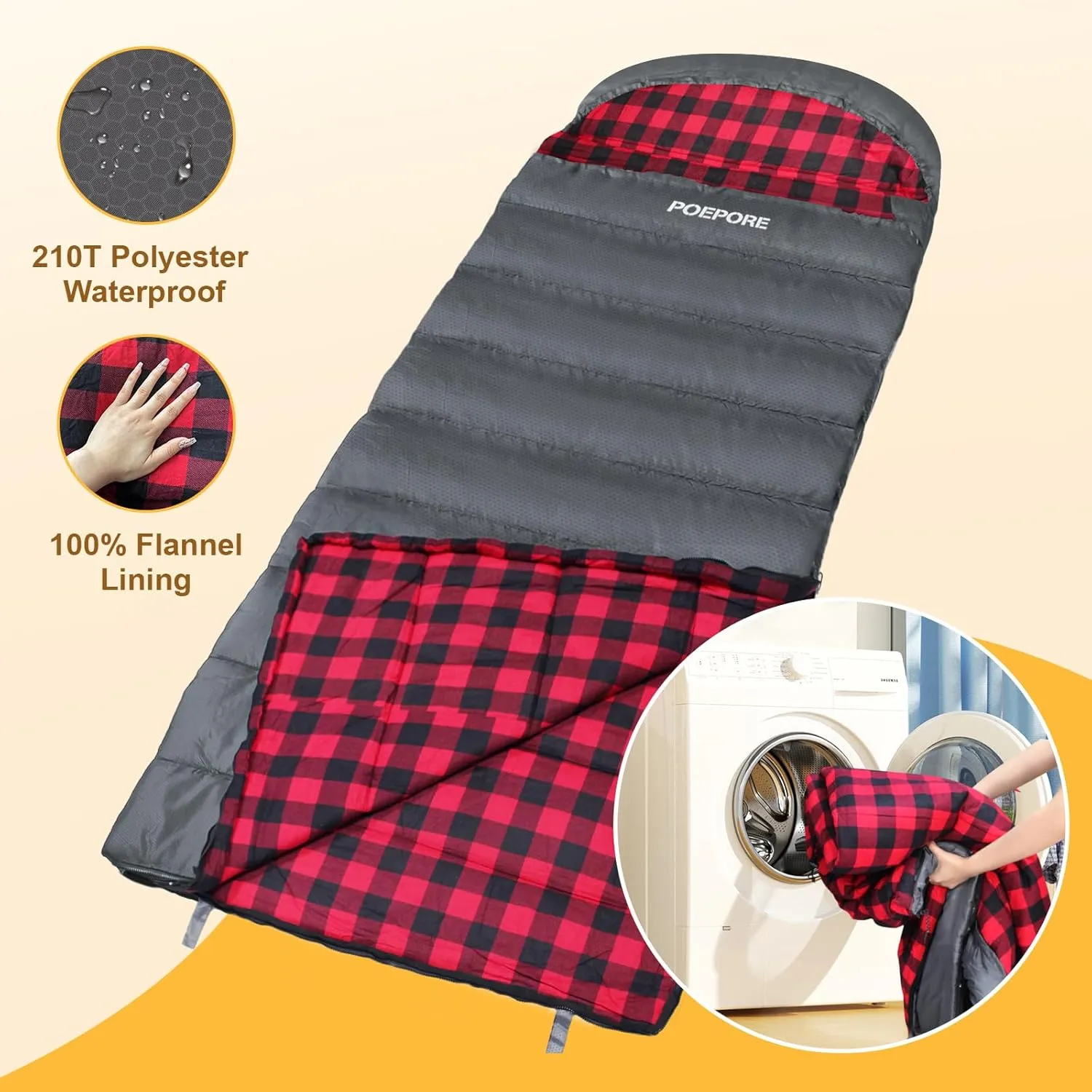Flannel Sleeping Bag 0 Degree Cold Weather for Adults XXL Sleeping Bag 4 Season Big and Tall with Pillow Compression Sack