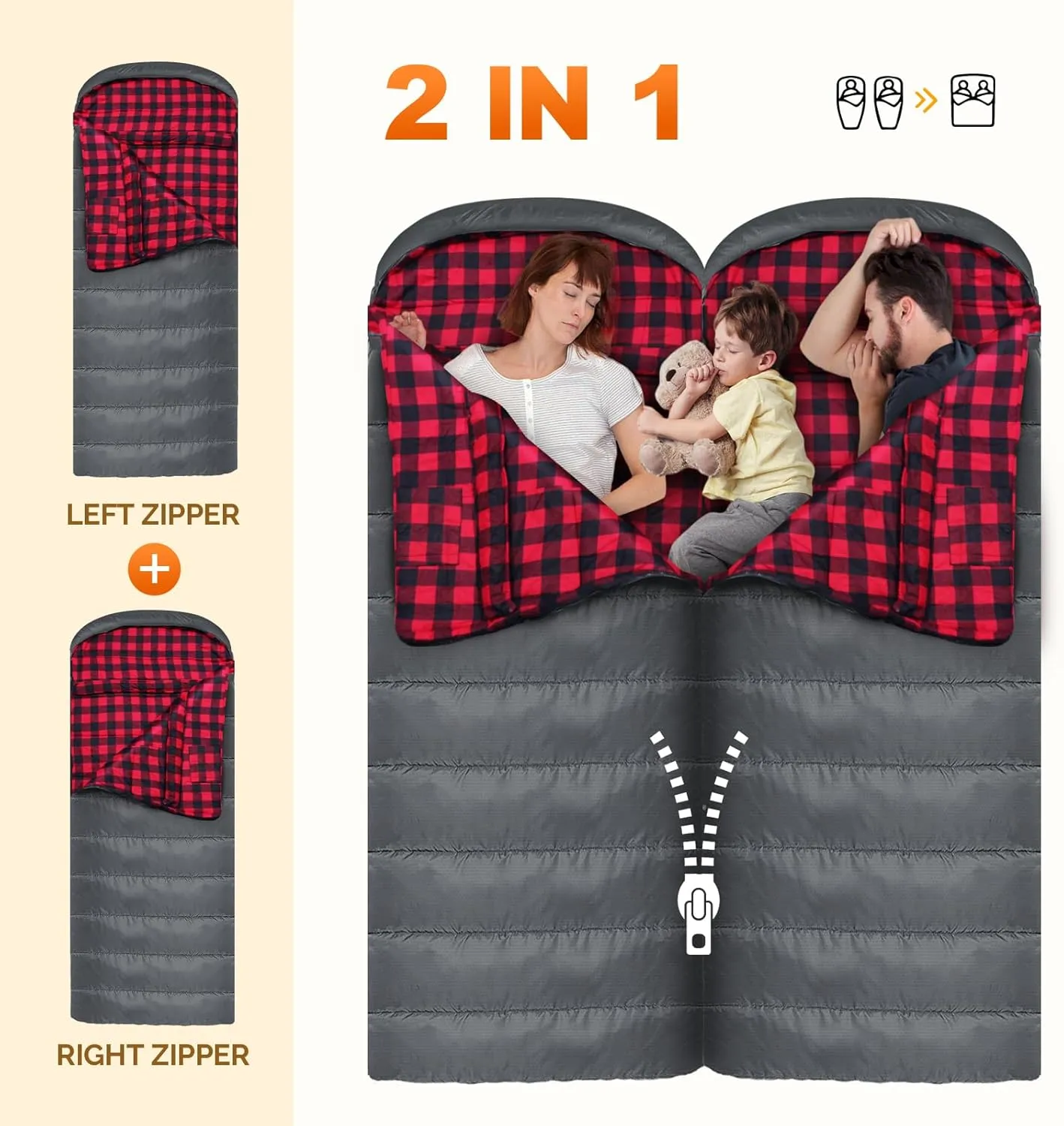 Flannel Sleeping Bag 0 Degree Cold Weather for Adults XXL Sleeping Bag 4 Season Big and Tall with Pillow Compression Sack