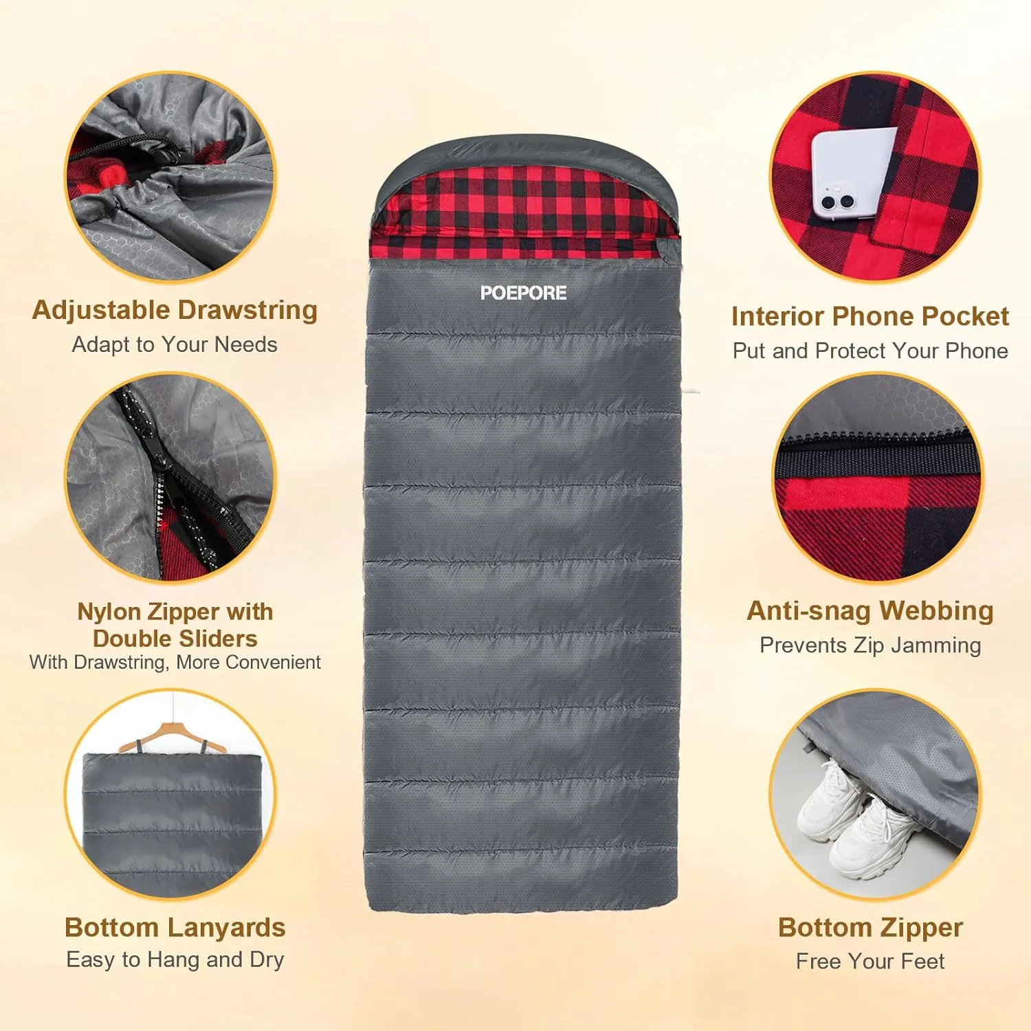 Flannel Sleeping Bag 0 Degree Cold Weather for Adults XXL Sleeping Bag 4 Season Big and Tall with Pillow Compression Sack