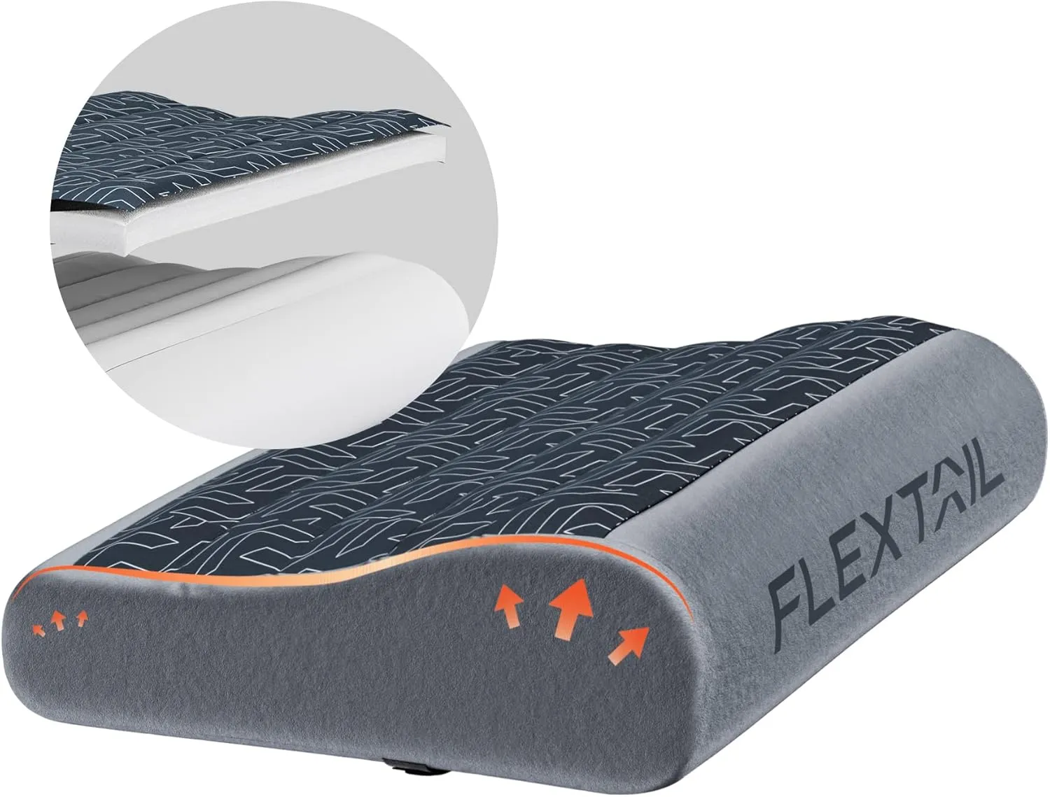 FLEXTAILGEAR Inflatable Camping Pillow, Portable Travel Pillows, Ultralight Beach Pillow with 50D Brushed Stretch Cloth, Washable Cover, TPU Bladder for Camping, Hiking, Airplane, Road Trip, Office