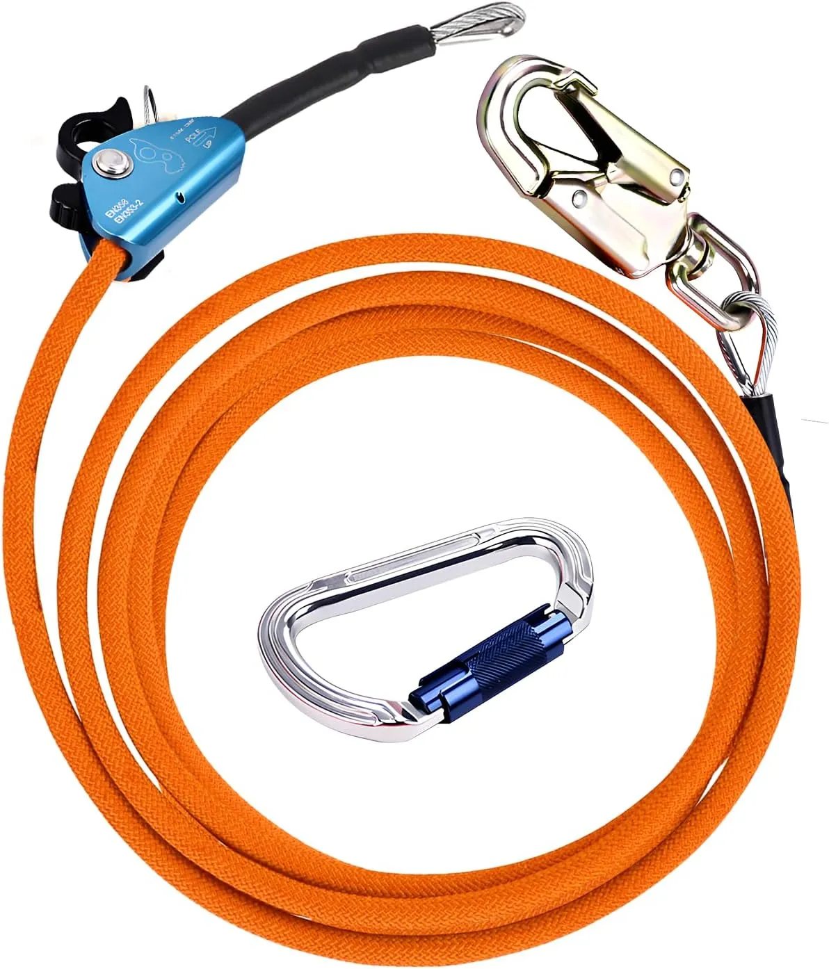 Flipline Tree Climbing Lanyard - 1/2''x 8 ft, Steel Wire Core Flip Line Rope with Alloy Steel Swivel Snap Hook, Locking Carabiner, Adjustable, Low Stretch, Cut Resistant for Arborist Tree Work