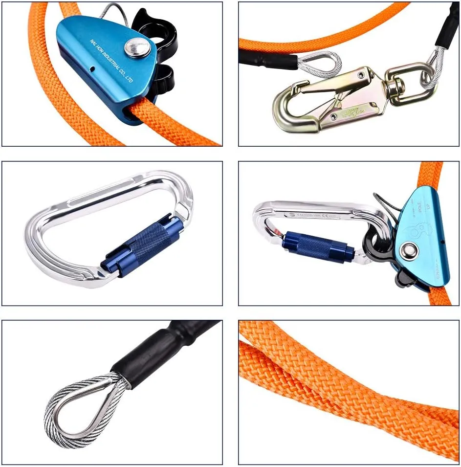 Flipline Tree Climbing Lanyard - 1/2''x 8 ft, Steel Wire Core Flip Line Rope with Alloy Steel Swivel Snap Hook, Locking Carabiner, Adjustable, Low Stretch, Cut Resistant for Arborist Tree Work