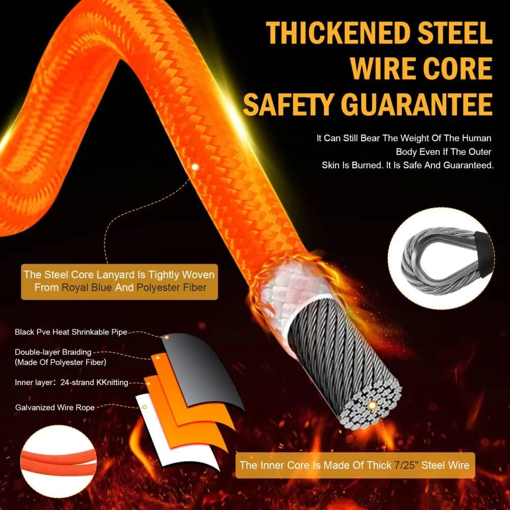 Flipline Tree Climbing Lanyard - 1/2''x 8 ft, Steel Wire Core Flip Line Rope with Alloy Steel Swivel Snap Hook, Locking Carabiner, Adjustable, Low Stretch, Cut Resistant for Arborist Tree Work
