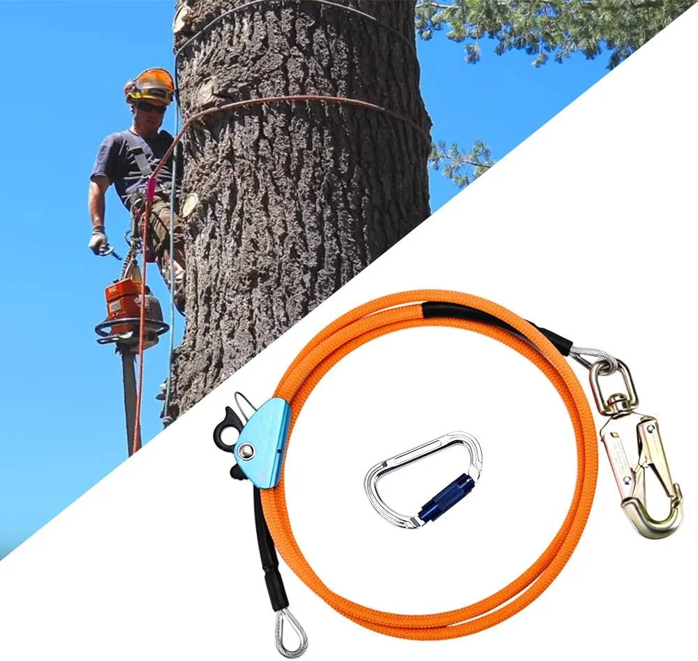 Flipline Tree Climbing Lanyard - 1/2''x 8 ft, Steel Wire Core Flip Line Rope with Alloy Steel Swivel Snap Hook, Locking Carabiner, Adjustable, Low Stretch, Cut Resistant for Arborist Tree Work