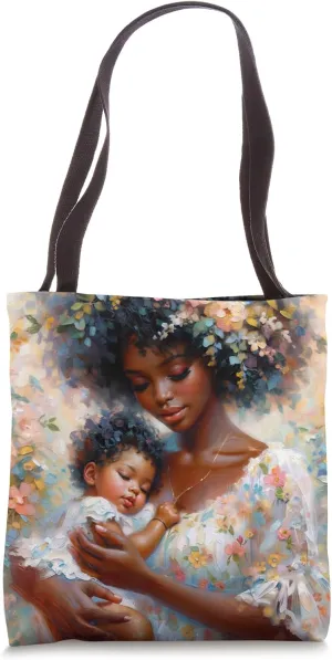 Floral African American Mother Holding Baby Art Tote Bag