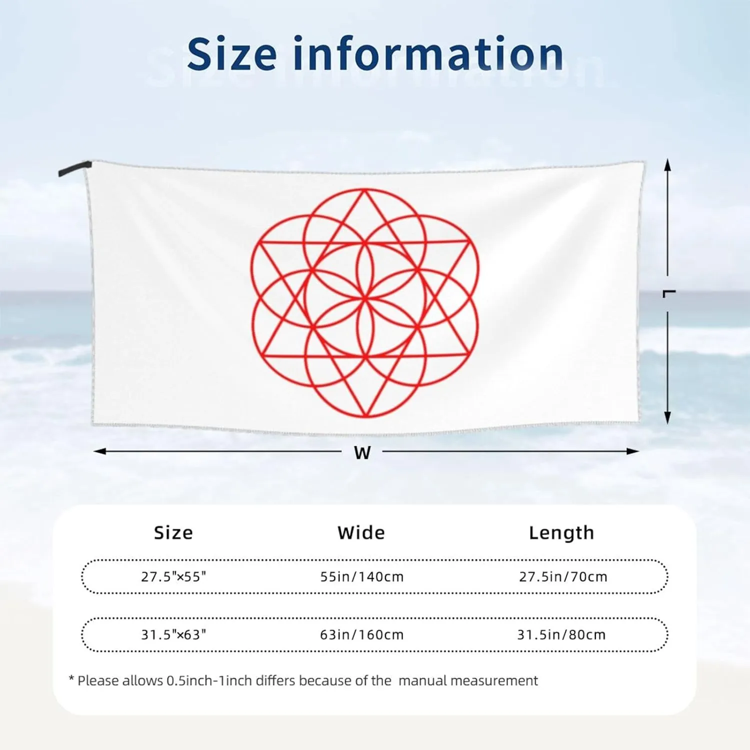 Flower of Life Sacred Geometry Beach Towel Quick Dry Sand Free Lightweight Large 31.5"x63" with Travel Bag - Vacation Essentials Bath Towel for Pool, Summer