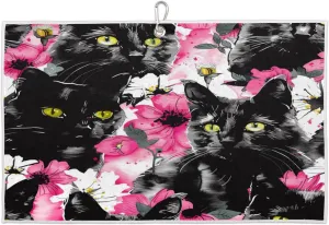 Flowers Cats Watercolor Golf Towel with Heavy Duty Carabiner Ultra Absorbent Quick Dry Perfect for Cleaning Clubs Balls Gear Essential Golf Accessory for Men Women Kids