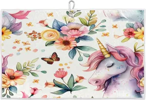 Flowery Horse Golf Towel with Heavy Duty Carabiner Ultra Absorbent Quick Dry Perfect for Cleaning Clubs Balls Gear Essential Golf Accessory for Men Women Kids