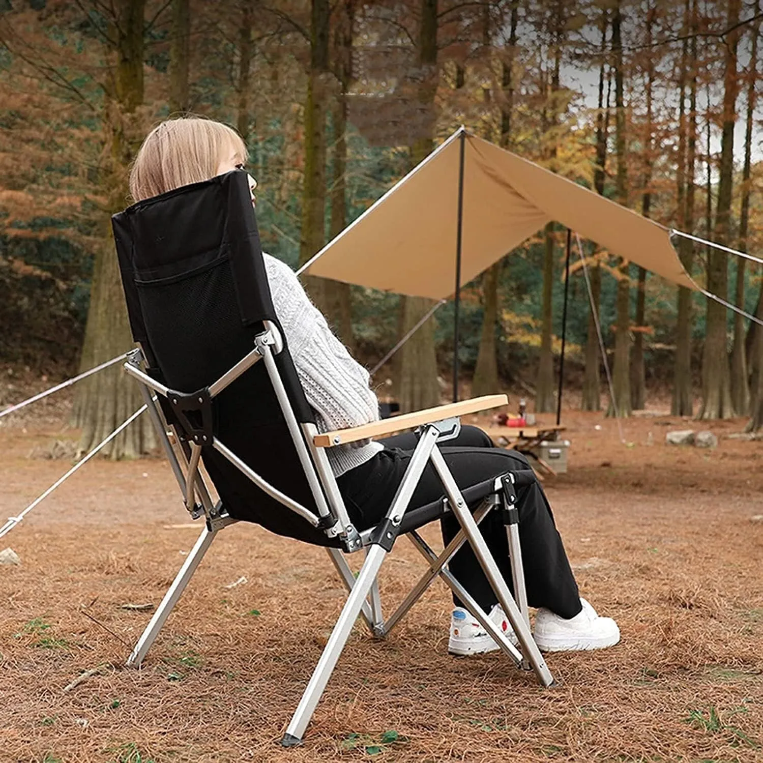 Folding Camping Camping Ultralight Aluminum Tube Ice Fishing Chair Backpack Chair with Wooden Handrail Stool for Camping Beach Fishing Chairs Foldable(A)