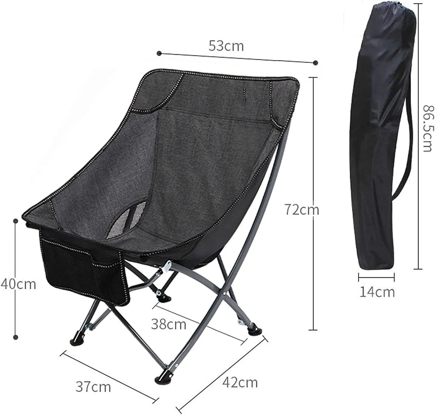 Folding Camping Chair Portable Folding Chair with Mesh Side Pocket Backrest Stool Camping Backpacking Chair for Fishing Beach Travel Picnic Indoor Outdoor Folding Chair