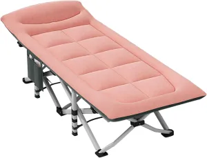 Folding Camping Cot with Mattress and Pillow, Portable No Installation Lightweight Adult Sleeping Bed for Home,Office,Camping and Travelling (Pink)