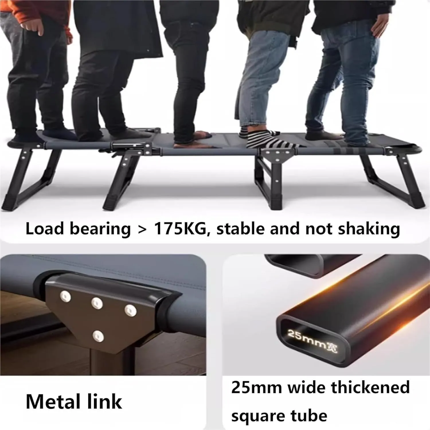 Folding Camping Cot,Camping Cot for Adults, Folding Bed with Mattress Foldable Padded Sleeping Cots Double Layer Oxford Portable Soft Pad Bed for Home Guest Office Nap(175 * 56 * 28cm)