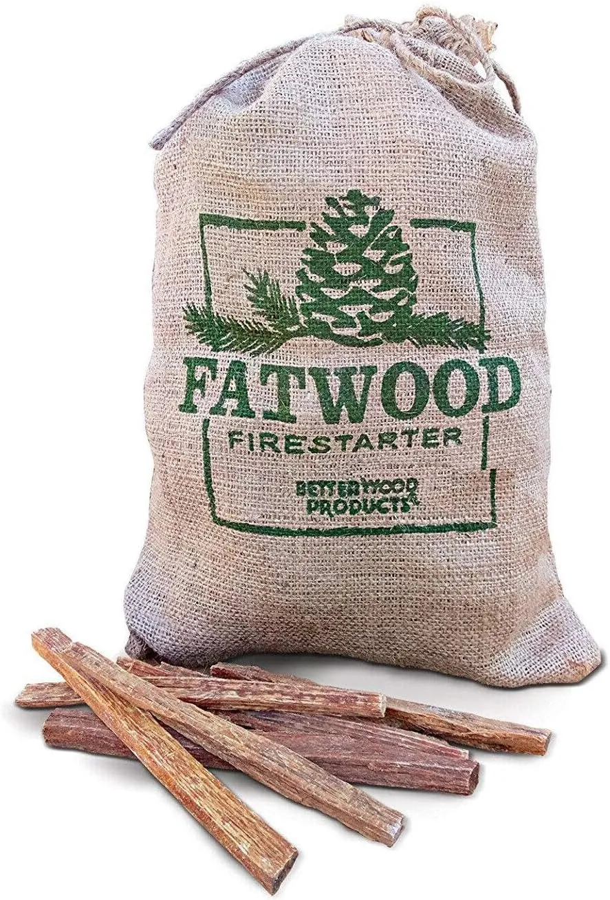 For BetterWood Products Fatwood Firestarter Natural Waterproof Burlap Bag, 8 Pounds