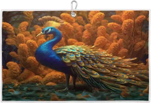Forest Peacock Golf Towel with Heavy Duty Carabiner Ultra Absorbent Quick Dry Perfect for Cleaning Clubs Balls Gear Essential Golf Accessory for Men Women Kids