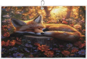 Fox Butterfly Flower Golf Towel with Heavy Duty Carabiner Ultra Absorbent Quick Dry Perfect for Cleaning Clubs Balls Gear Essential Golf Accessory for Men Women Kids