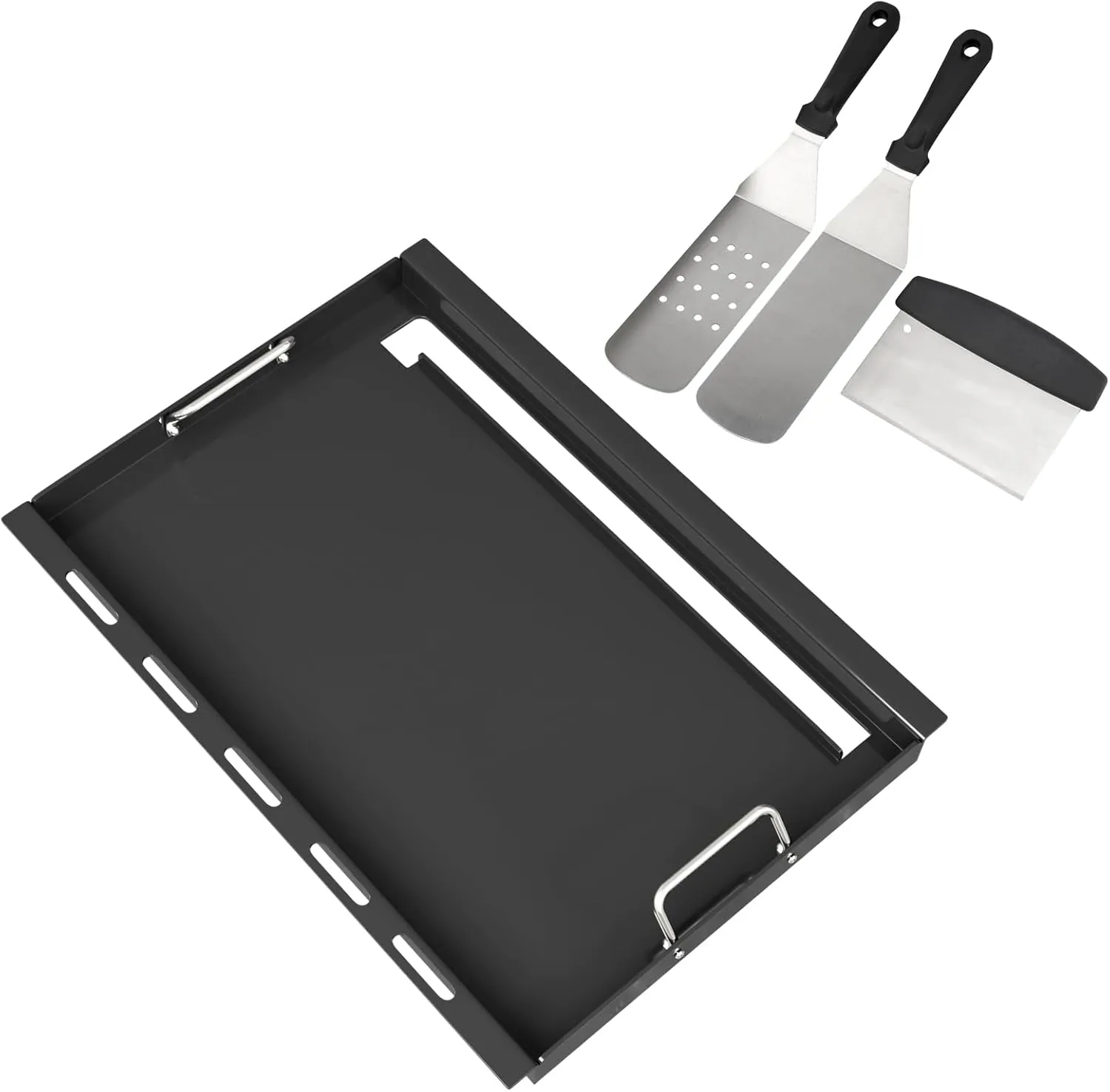 Full Size Griddle Insert with Spatula Set for Home Depot Nexgrill 5 Burner 720-0888 720-0888N, Flat Top Plate Replacement Parts for Nexgrill 4 Burner 720-0830 720-0830H Gas Grill Models, Carbon Steel