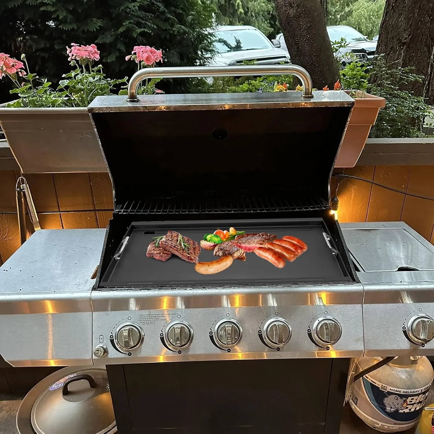 Full Size Griddle Insert with Spatula Set for Home Depot Nexgrill 5 Burner 720-0888 720-0888N, Flat Top Plate Replacement Parts for Nexgrill 4 Burner 720-0830 720-0830H Gas Grill Models, Carbon Steel