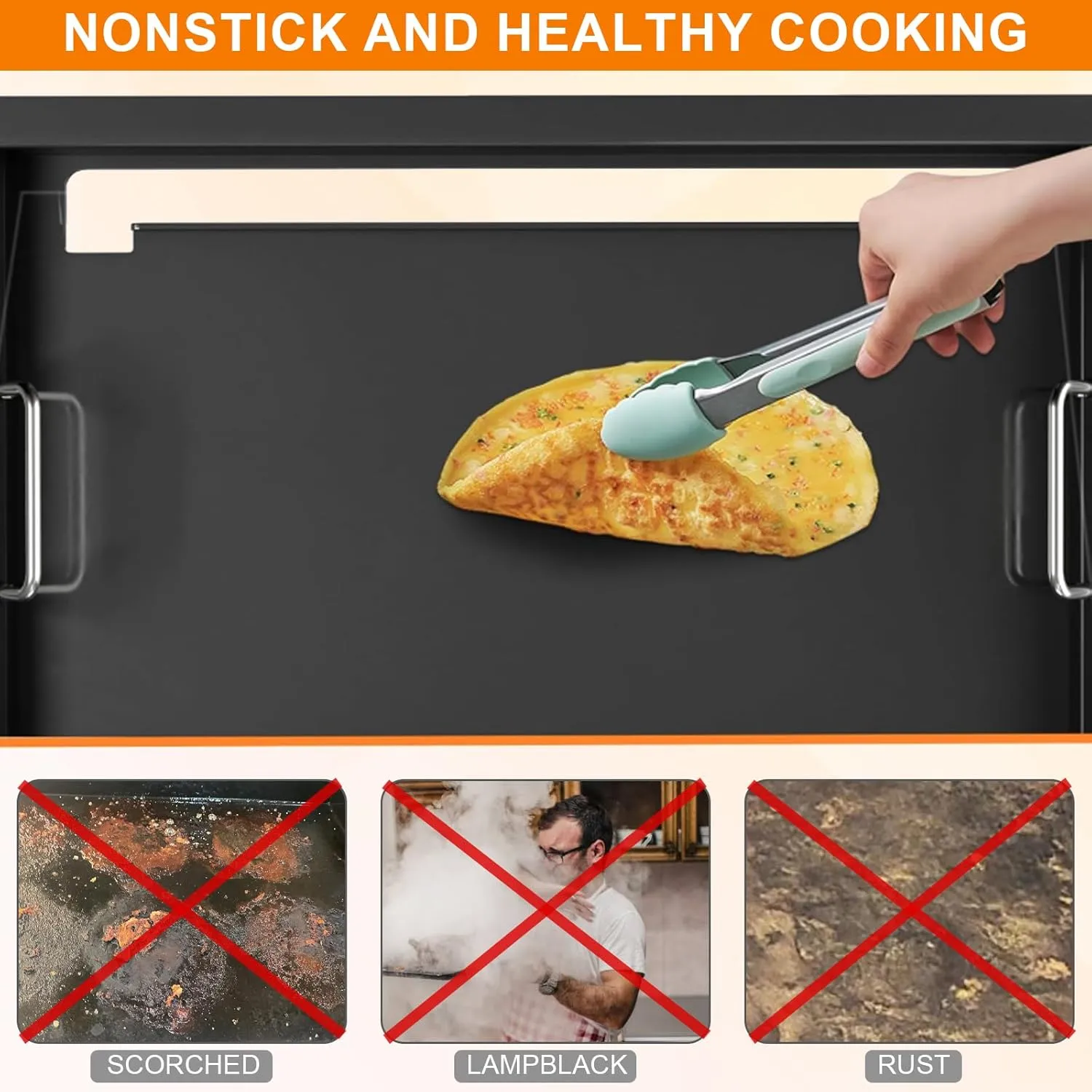 Full Size Griddle Insert with Spatula Set for Home Depot Nexgrill 5 Burner 720-0888 720-0888N, Flat Top Plate Replacement Parts for Nexgrill 4 Burner 720-0830 720-0830H Gas Grill Models, Carbon Steel