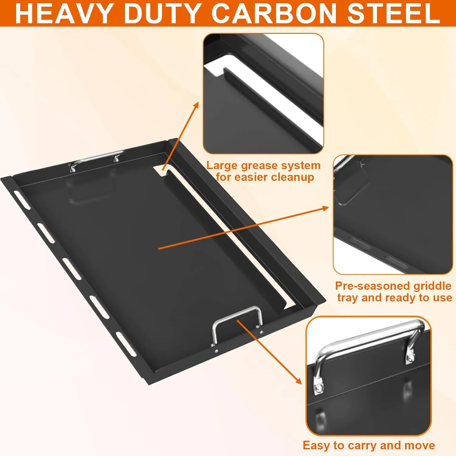 Full Size Griddle Insert with Spatula Set for Home Depot Nexgrill 5 Burner 720-0888 720-0888N, Flat Top Plate Replacement Parts for Nexgrill 4 Burner 720-0830 720-0830H Gas Grill Models, Carbon Steel