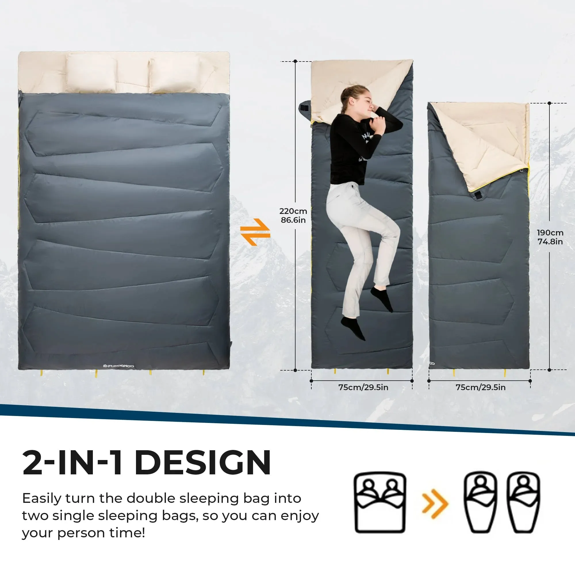 FUNDANGO COMFORT 200D Double Sleeping Bag with Hood