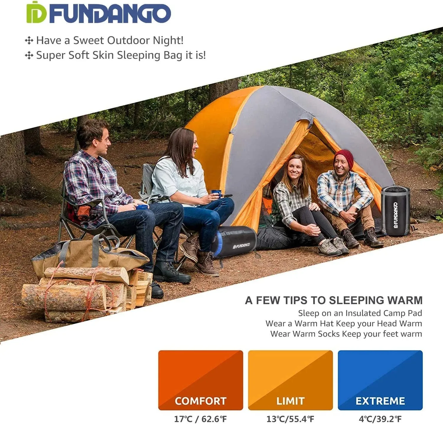 FUNDANGO COMFORT 200D Double Sleeping Bag with Hood