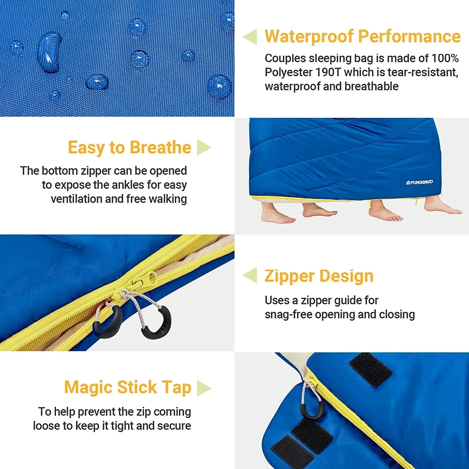 FUNDANGO COMFORT 200D Double Sleeping Bag with Hood