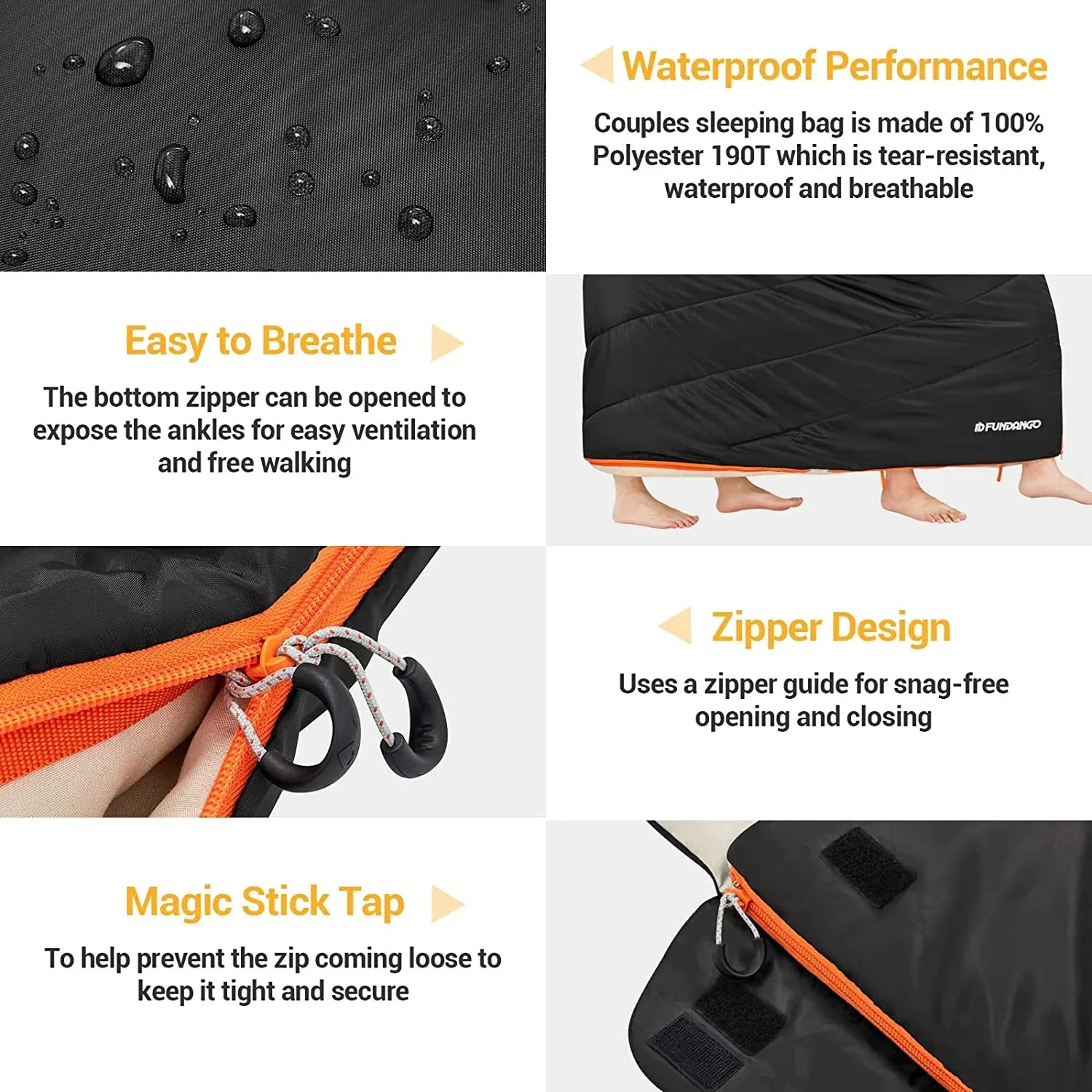 FUNDANGO COMFORT 200D Double Sleeping Bag with Hood