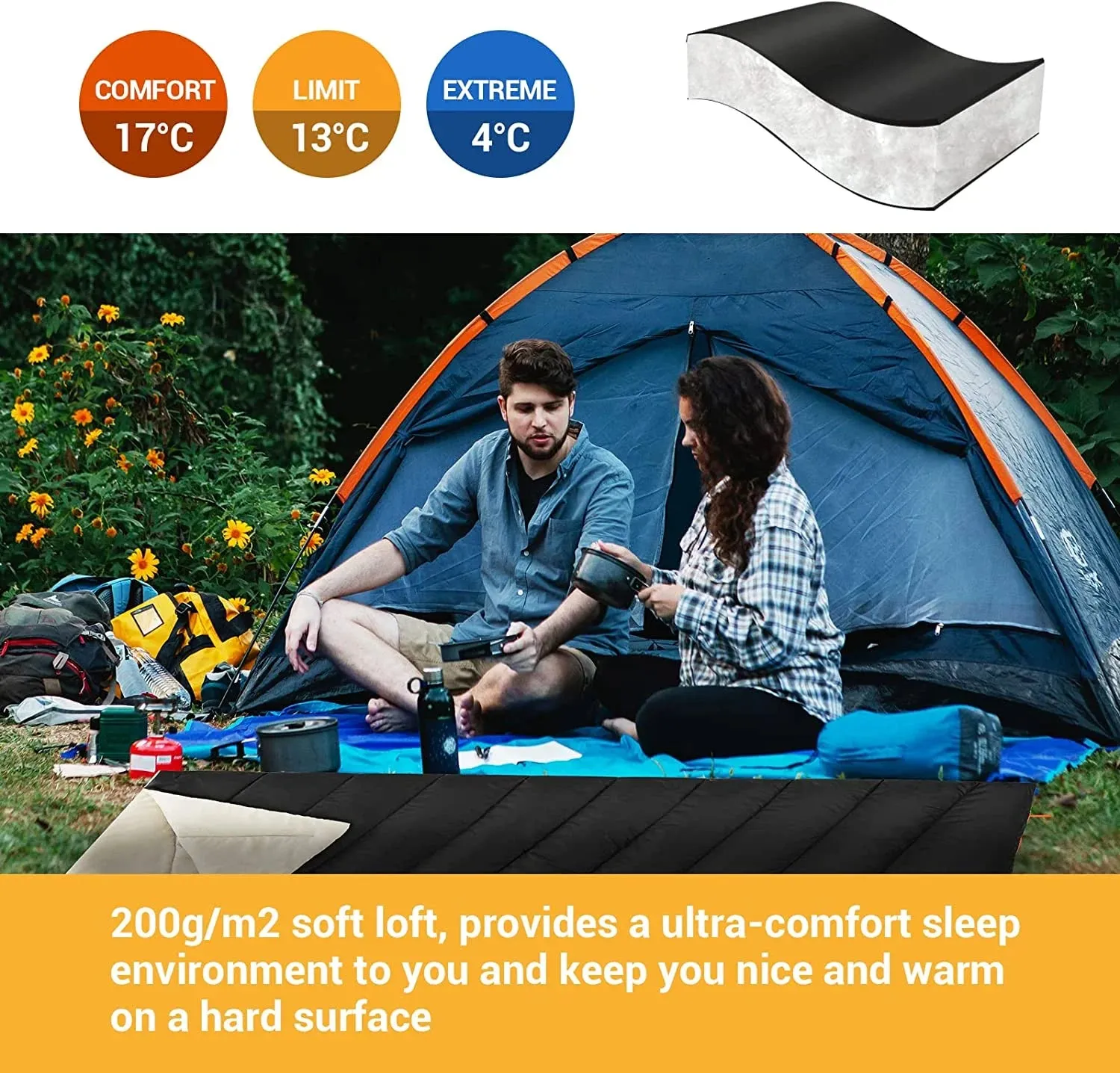 FUNDANGO COMFORT 200D Double Sleeping Bag with Hood