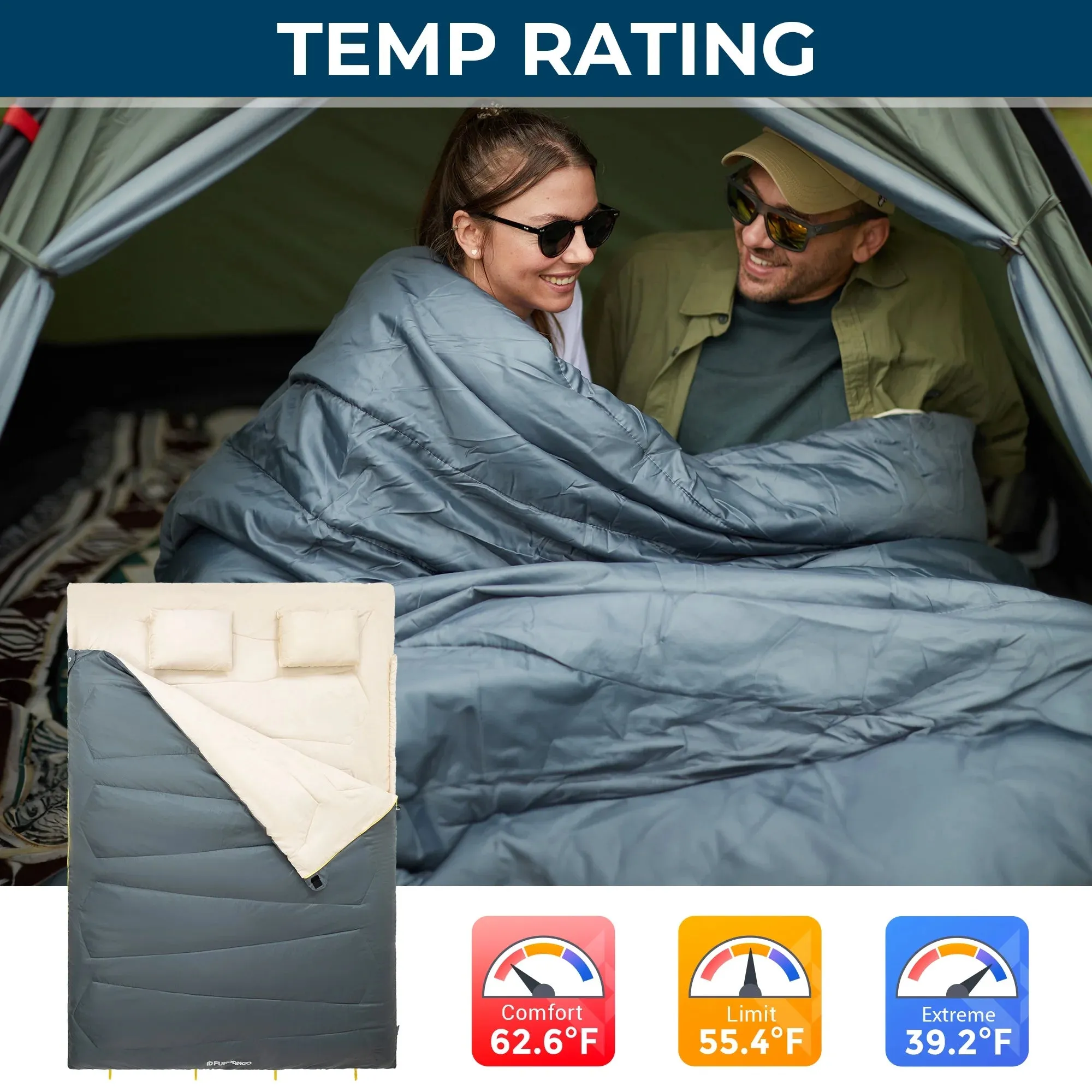 FUNDANGO COMFORT 200D Double Sleeping Bag with Hood