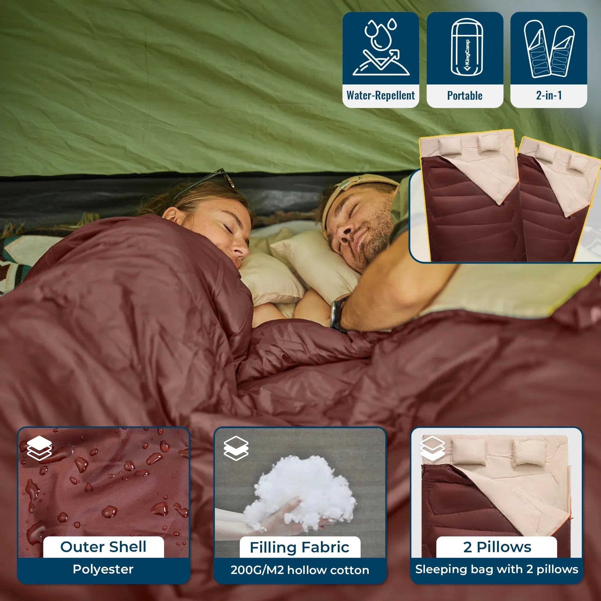 FUNDANGO COMFORT 200D Double Sleeping Bag with Hood