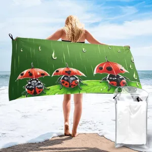 (Funny Ladybug) Quick Dry Beach Towel Lightweight Absorbent Sand Proof Travel Towel for Outdoor Pool Gym 31.5"X63"