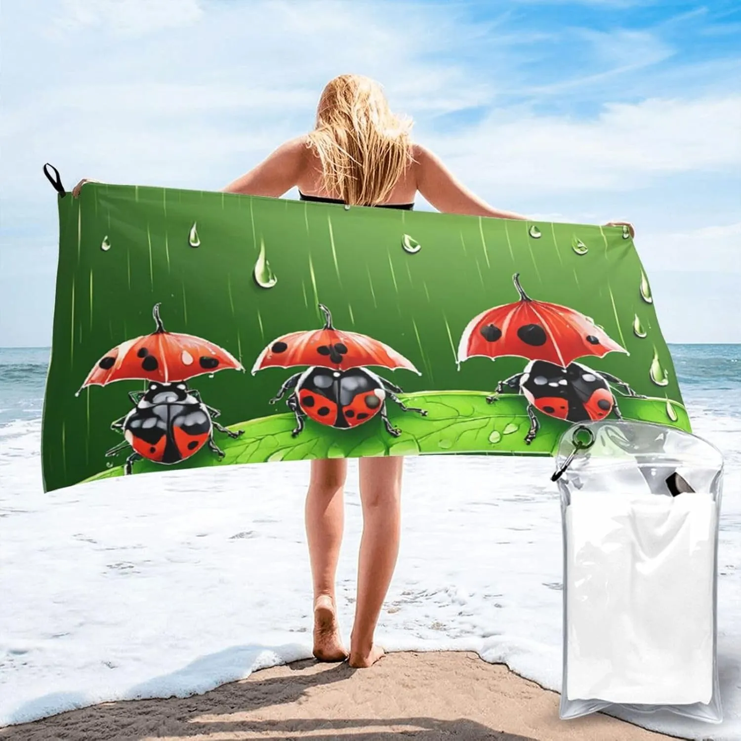 (Funny Ladybug) Quick Dry Beach Towel Lightweight Absorbent Sand Proof Travel Towel for Outdoor Pool Gym 31.5"X63"